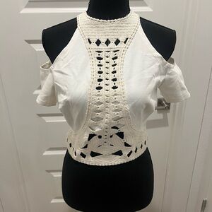 White crop top with crochet detail